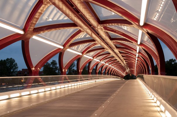 В канадском городе Калгари появился новый пешеходный красный мост, который был спроектирован архитектором и инженером Сантьяго Калатрава. Мост соединил центральную часть города с зелёным парком острова Принс. Теперь людям станет гораздо проще вырваться из суеты городского центра поближе к природе. Новое инженерное сооружение назвали Мост Мира.