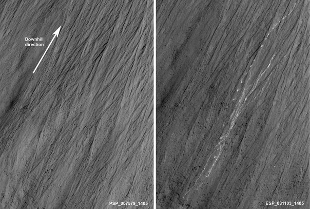 На Марсе заметили следы скатившихся камней