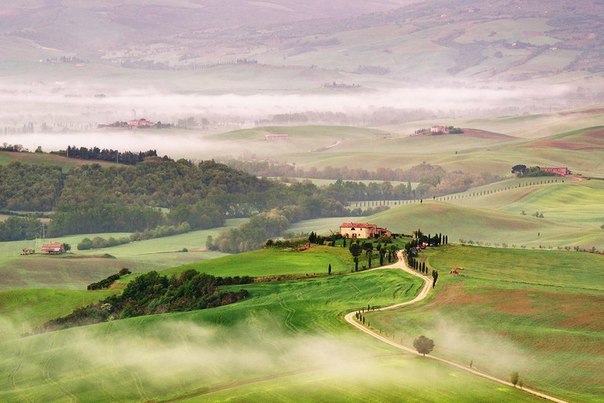 Туман над полем, Тоскана, Италия.