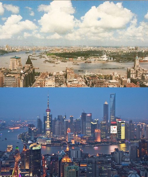 Шанхай в 1990 году и Шанхай в 2010 году. Почувствуйте разницу.