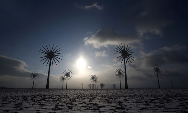 Ветряки в деревне Feldheim, Германия. Снимок был сделан на долгой выдержке.