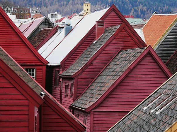 Крыши в старом портовом квартале Брюгген (Берген), Норвегия.