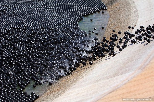 Поверхность водохранилища в Лос-Анджелесе покрыта 400 тысячами чёрных шариков.