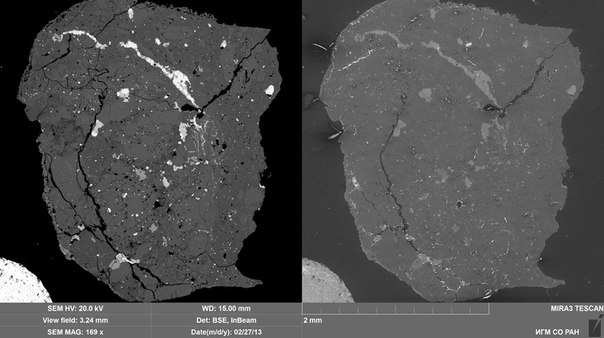 Чебаркульский метеорит под микроскопом 