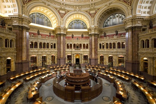 Главный читальный зал Национальной библиотеки США, Вашингтон, США.