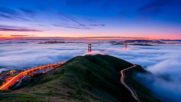 Утро,мост Золотые Ворота, Сан-Франциско, США.