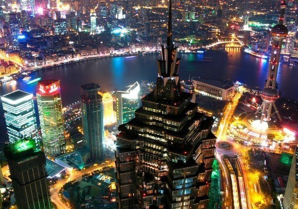 Вид на ночной Шанхай, Китай
