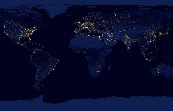 Карта свечения мира от спутника «Суоми-НПП»