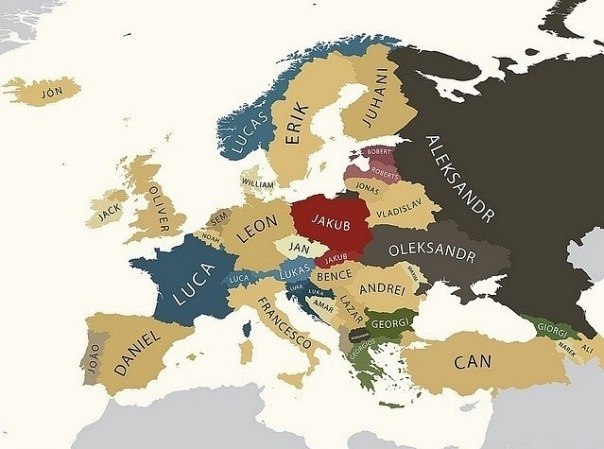 Популярные мужские имена в Европе по версии Facebook.