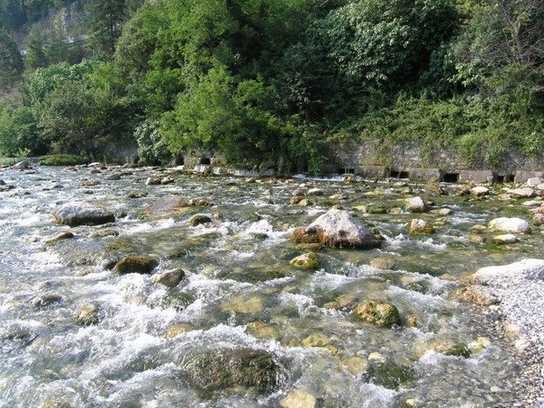 Длина самой короткой реки в мире всего 18 метров. Она представляет собой мощный выход подземной карстовой воды, которая вливается в Чёрное море. Расположена в Гагрском районе Абхазии.