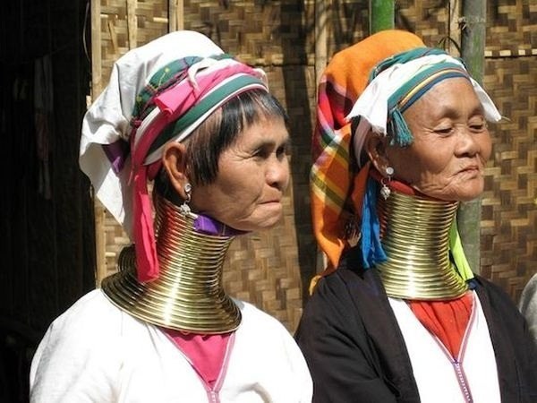 Женщины племени Карени, Мянмар (Бурма) вытягивают свои шеи с помощью увеличения количества надетых на них медных обручей. Рекордная длина шеи, достигнутая таким способом — 40 см.