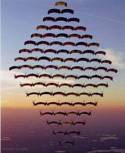 Зрелищный и самый массовый прыжок парашютистов.