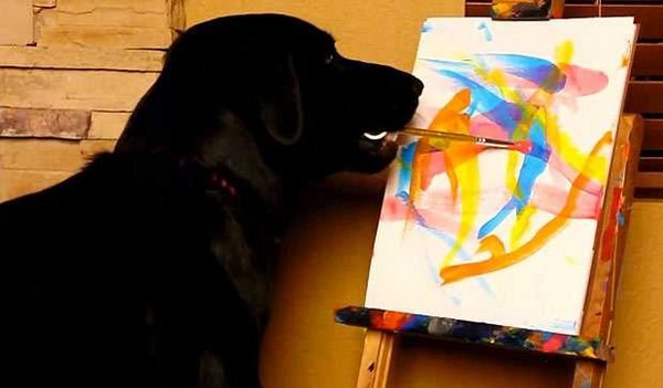 Собака рисует