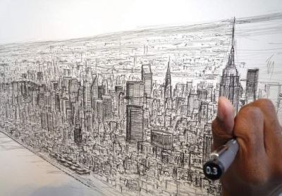 Страдающий аутизмом талантливый художник Стивен Вилтшер нарисовал 5-метровую панораму Нью-Йорка по памяти, после того, как в течении 20 минут изучал город с высоты птичьего полета.