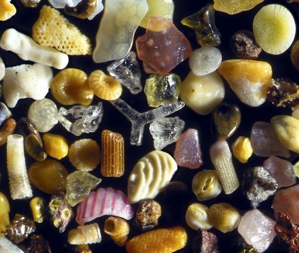 Песок под микроскопом с 250-кратным увеличением