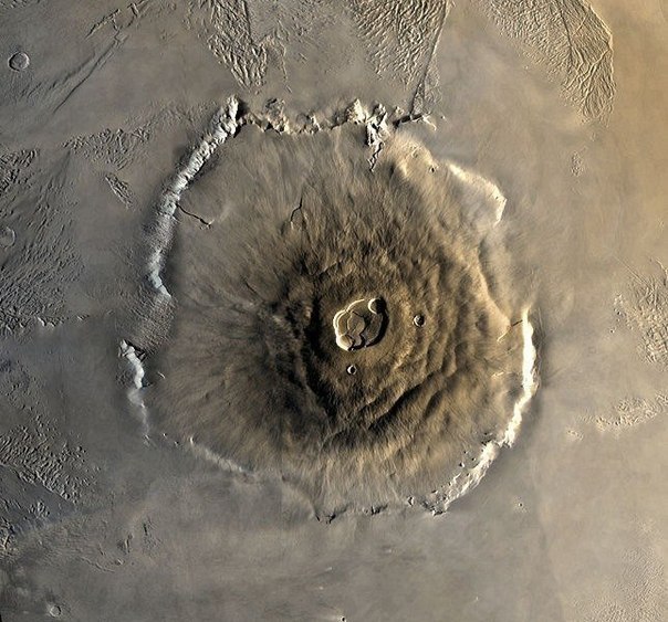 Олимп - самая высокая гора в Солнечной системе. Находится на Марсе, высота - 21.2 км (земной Эверест, 8,8 км, не конкурент). Олимп простирается на 540 км в ширину и имеет крутые склоны по краям, высотой до 7 км.
