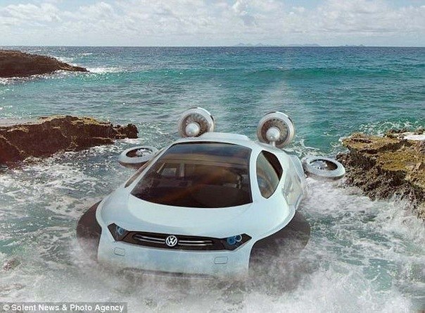Автомобиль будущего Volkswagen Aqua ездит по песку, льду и воде.