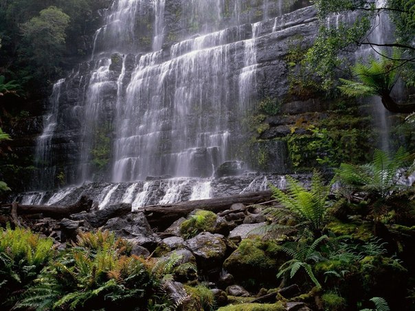 Водопад Rassell, остров Тасмания, Австралия..