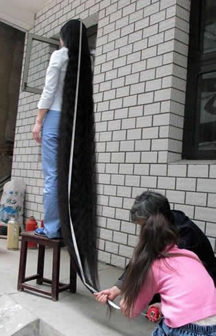 Самые длинные волосы принадлежат китайке Xie Qiuping, которая отращивала их с 1973(тогда ей было 13 лет) до 2004 года. Длинна её волос составила 5,627 метров (18 фунтов и 5, 54 дюймов) 8 мая 2004 года. Её волосы остаются самыми длинными и по сей день.