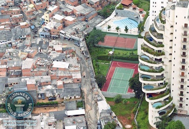 Фавелы, Бразилия. Четкая граница между богатыми и бедными