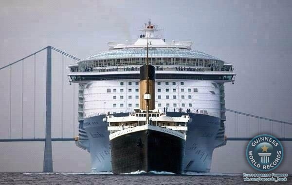 Разница размеров "Титаника" и самого крупного круизного лайнера "Allure of the Seas"