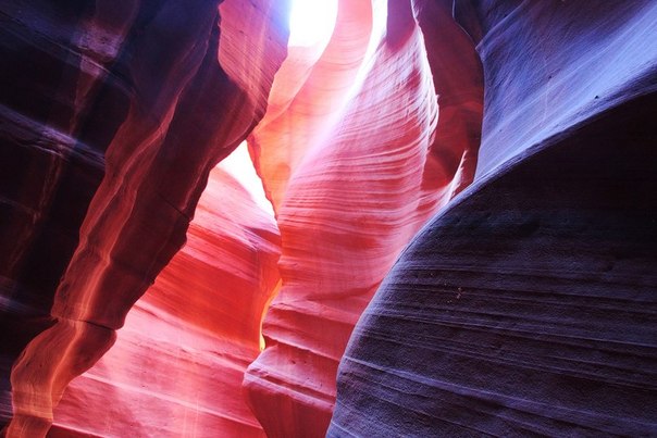 Каньон Антилопы расположен в национальном парке Навахо, в штате Аризона. Миллионы лет вода точила эти скалы, и в результате получилось необычное и яркое зрелище.