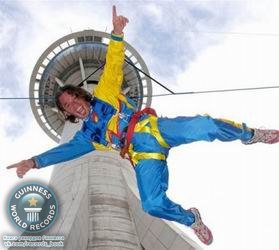 Самый высокий аттракцион замедленного падения называется «Sky Jump» (Прыжок с неба) и располагается в башне центра съездов и развлечений Макау. Падение начинается с 61-го уровня башни на высоте 233 м. над землей и продолжается в течение 17-20 секунд. Торжественный прыжок совершил А. Дж. Хакетт из Новой Зеландии 17 августа 2005 г.