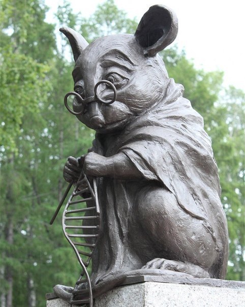 Памятник лабораторной мыши, вяжущей нить ДНК, появился в новосибирском Академгородке.