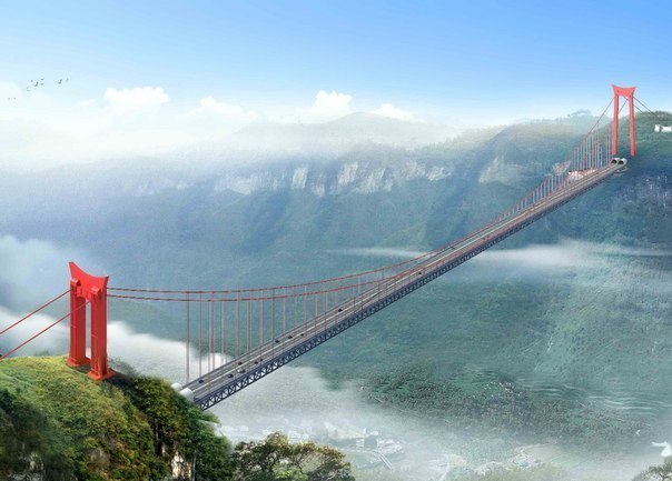 Aizhai Extra Large – самый высокий мост в мире, находящийся в Китае. Данное сооружение длинной более 1 тыс. метров расположено на высоте 1.8 км. Ночью его освещают почти две тысячи фонарей.