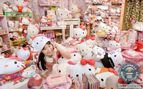 Японская девушка Асако Канде собрала самую большую коллекцию предметов "Hello Kitty". Ее дом до отказа наполнен множеством предметов с популярной кошечкой, не говоря уже о самих игрушках. (Guinness World Records/PA)