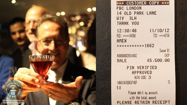 Самый дорогой коктейль в мире - "Salvatore s Legacy".Стоимость его составляет 5,5 тыс. английских фунтов стерлингов (это около 6,5 тыс. евро).