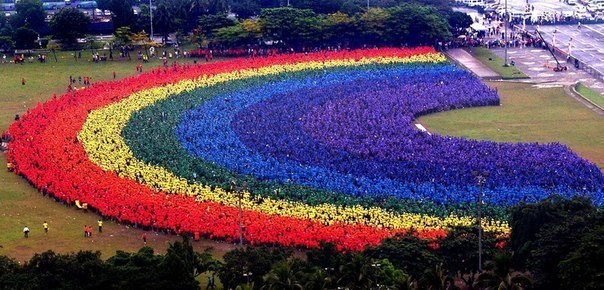 Около 31 000 студентов, преподавателей и выпускников Политехнического университета Филиппин создали «человеческую радугу» в центральном парке Манилы.