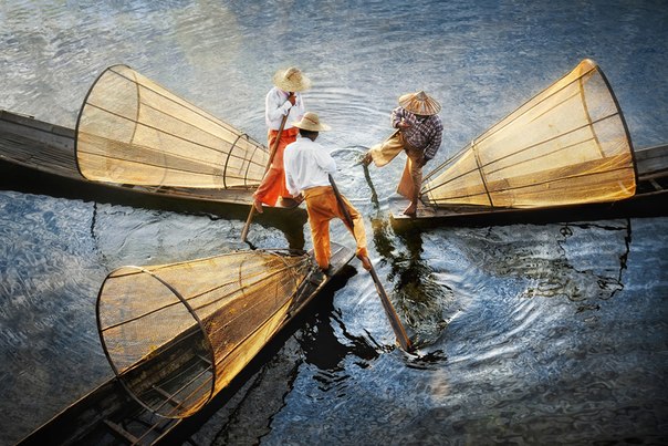 Три рыбака на озере Инле, Мьянма