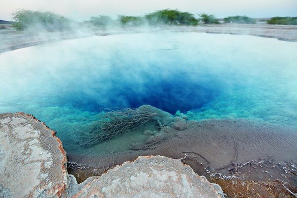 Грунтовые воды доходят до точки кипения и извергаются гейзерами к северо-западу от озера Аббе, Африка.