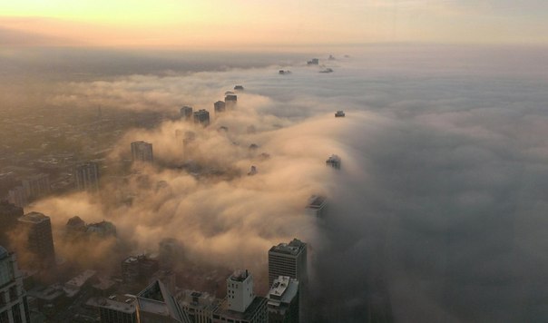 "Я сделал этот снимок с вершины 97-этажного Центра Джона Хэнкока в Чикаго, штат Иллинойс. Туман заползает в город с озера Мичиган."