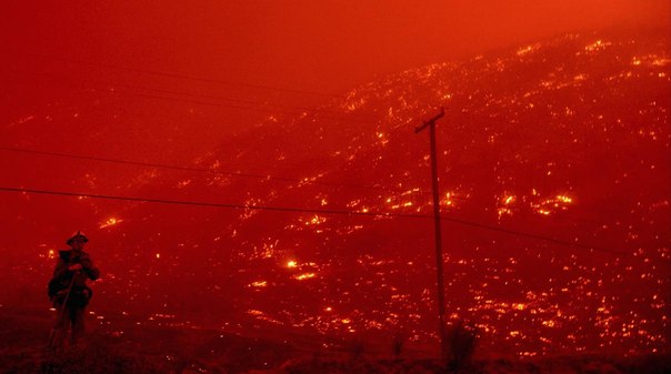 Пожарные борются с огнём в Национальном заповеднике Анджелес в Калифорнии.