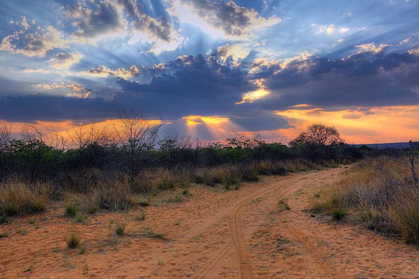 Сумеречные лучи. Национальный парк Ватерберг, Намибия.
